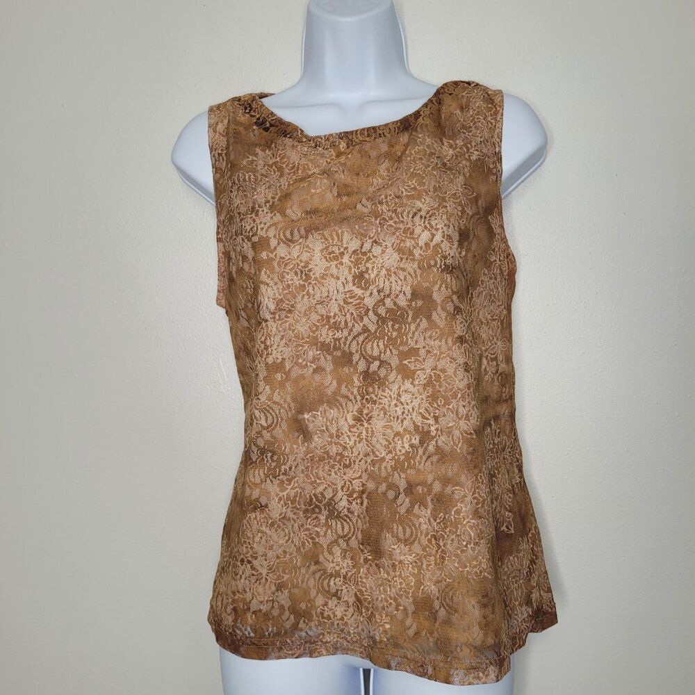 Vintage y2k George tan brown lace grunge witchy boho sleeveless top size xl